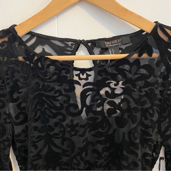 NWT Forever21 Late Night Vibes Sheer Velvet Burnout Bodycon Mini Dress - Picture 4 of 13